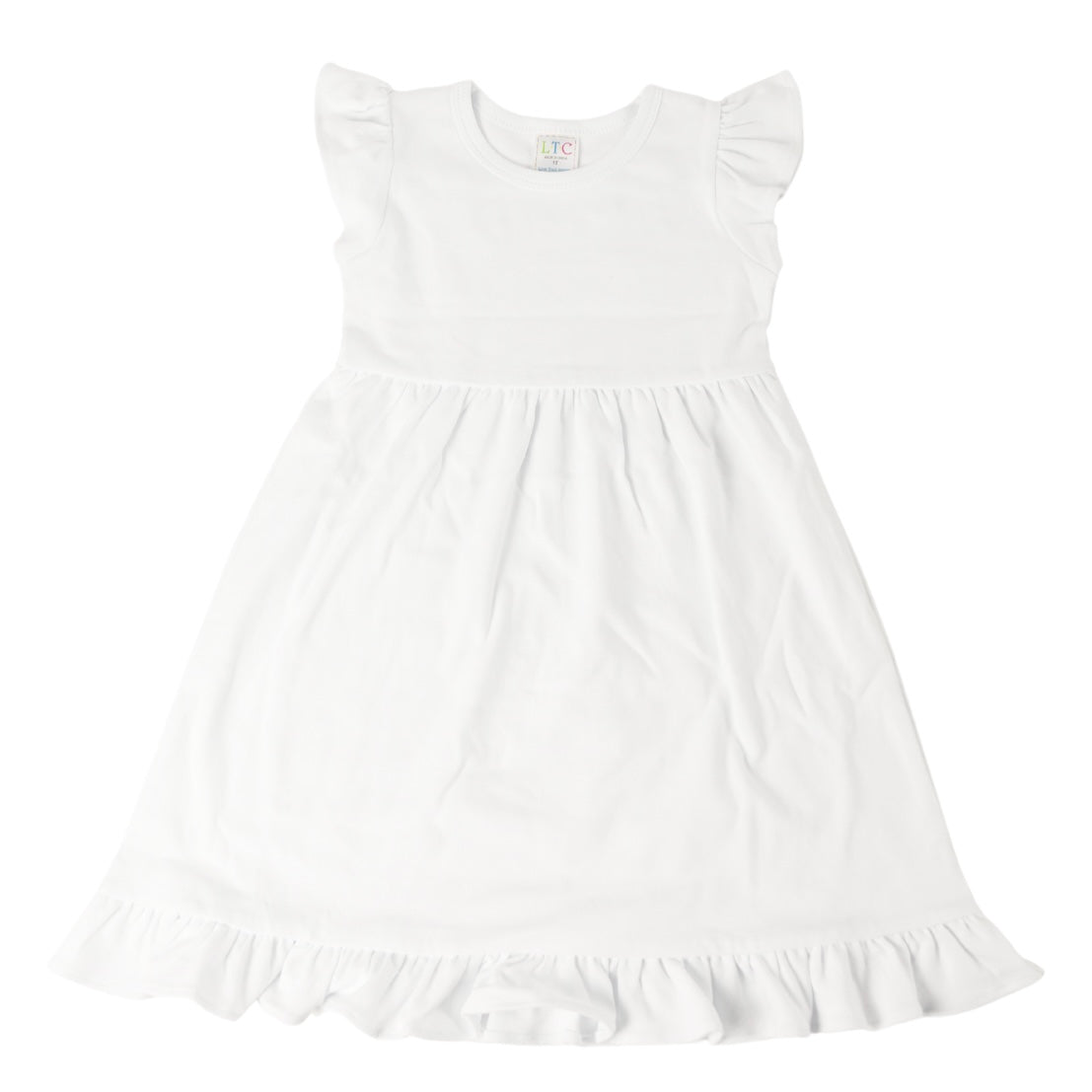 Girls Ruffle Flutter Sleeve Dress - White