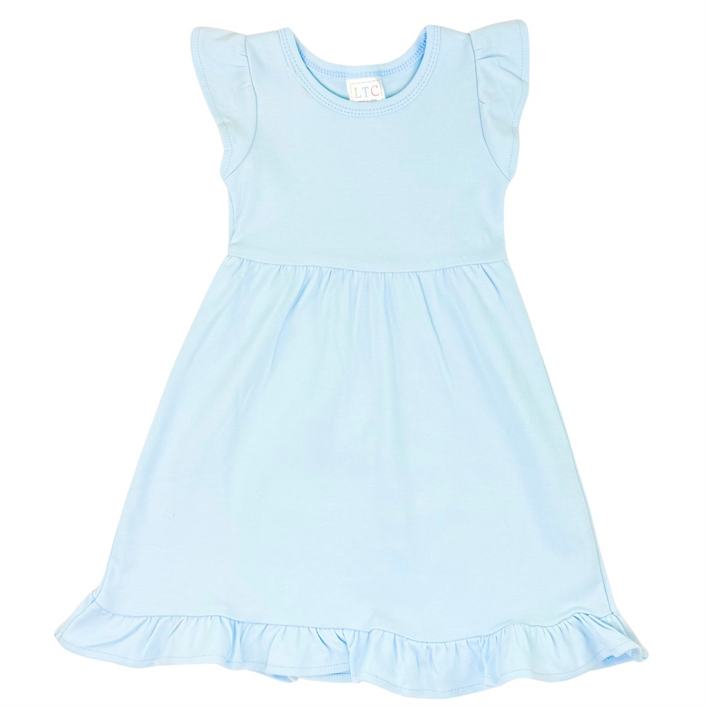 Girls Ruffle Flutter Sleeve Dress - Baby Blue