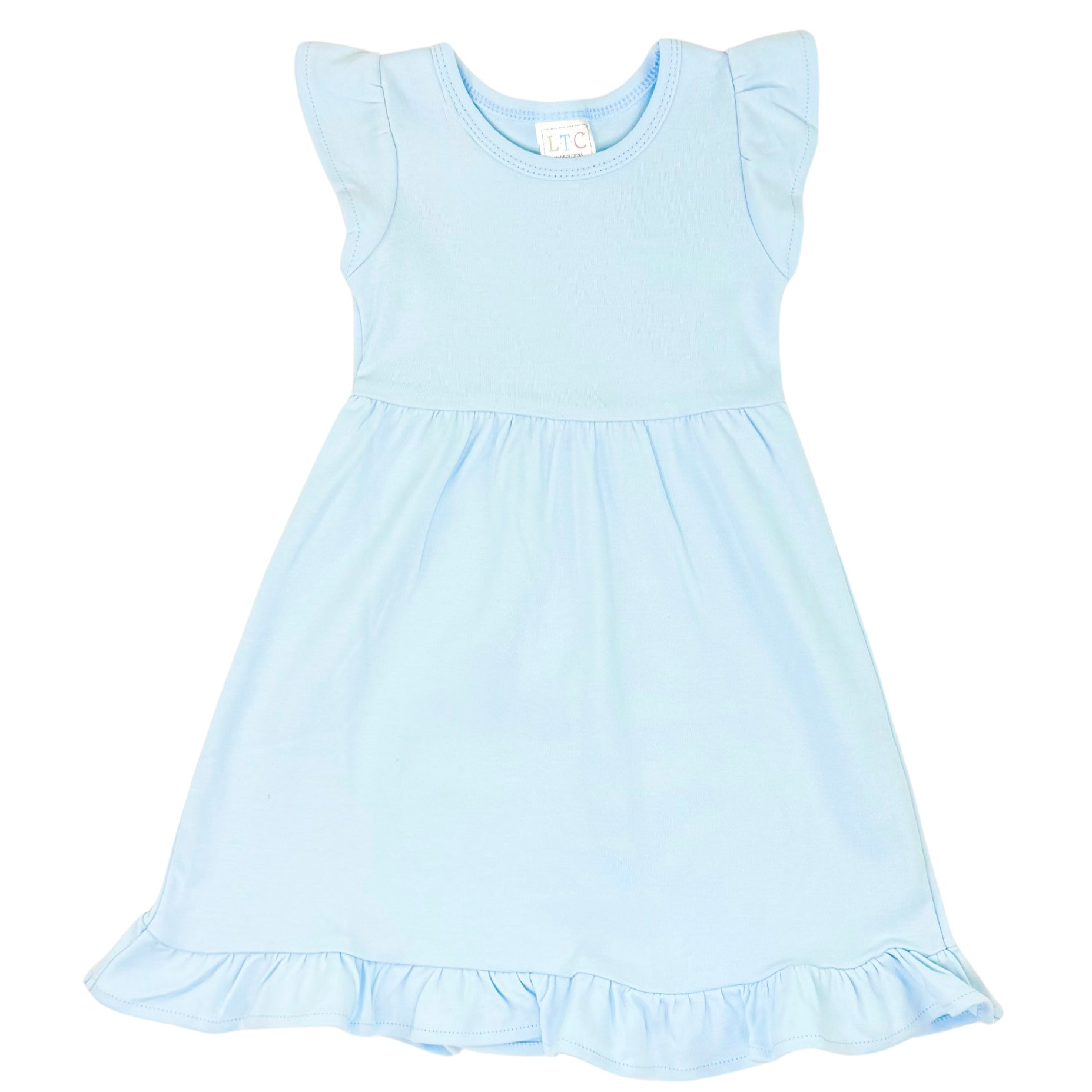 Girls Ruffle Flutter Sleeve Dress - Baby Blue