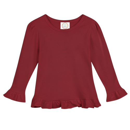 Blanks Boutique Girls' Ruffle Long Sleeve Shirt - Crimson