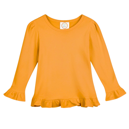 Blanks Boutique Girls' Ruffle Long Sleeve Shirt - Orange