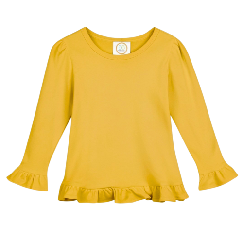 Blanks Boutique Girls' Ruffle Long Sleeve Shirt - Mustard Yellow