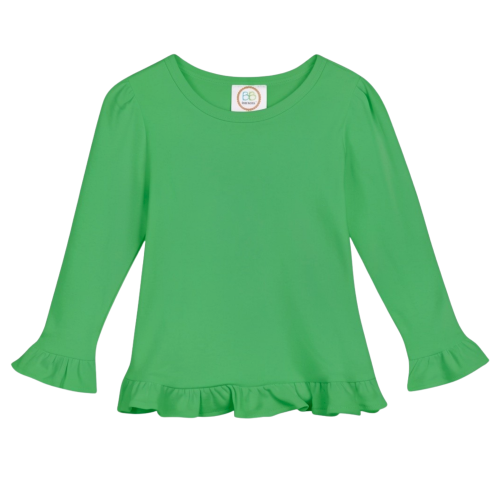 Blanks Boutique Girls' Ruffle Long Sleeve Shirt - Kelly Green