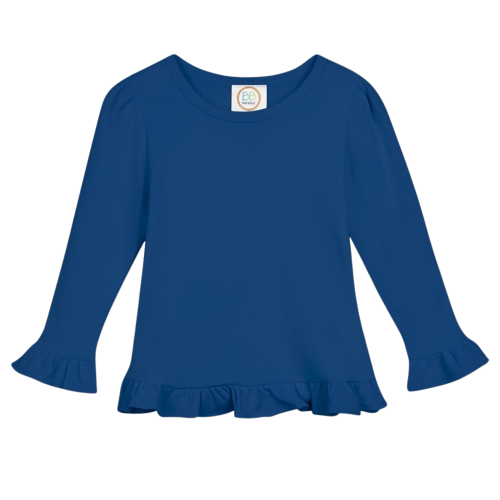 Blanks Boutique Girls' Ruffle Long Sleeve Shirt - Navy