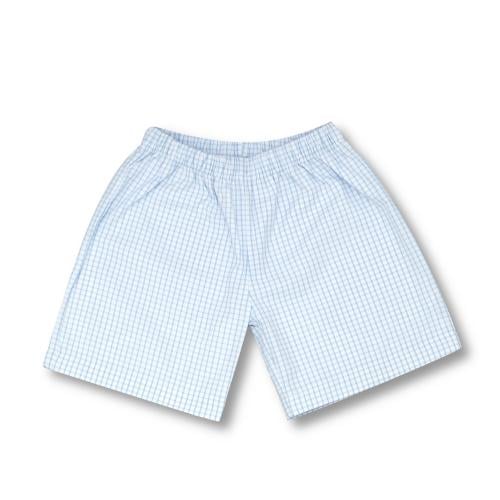 Boy's Gingham Shorts - Blue Windowpane Check