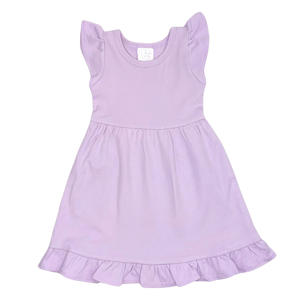 Girls Ruffle Flutter Sleeve Dress - Light Lavender