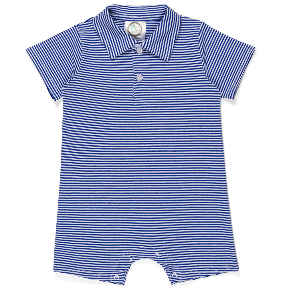 Boy's Short Sleeved Polo Style Collared Romper - Striped
