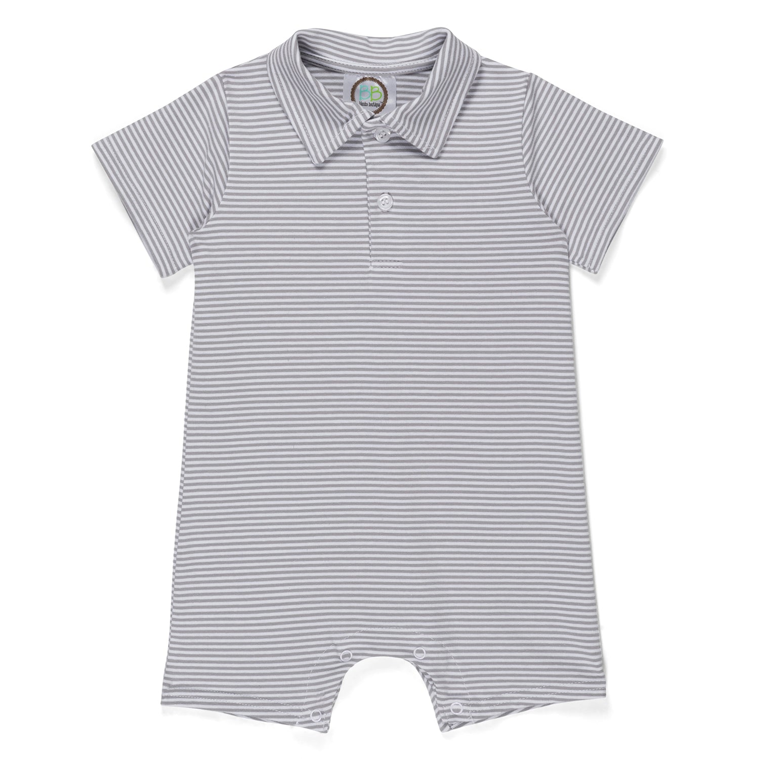 Boy's Short Sleeved Polo Style Collared Romper - Striped