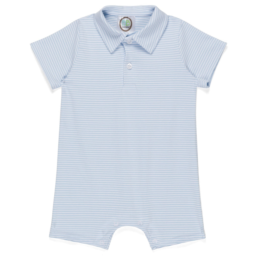 Boy's Short Sleeved Polo Style Collared Romper - Striped