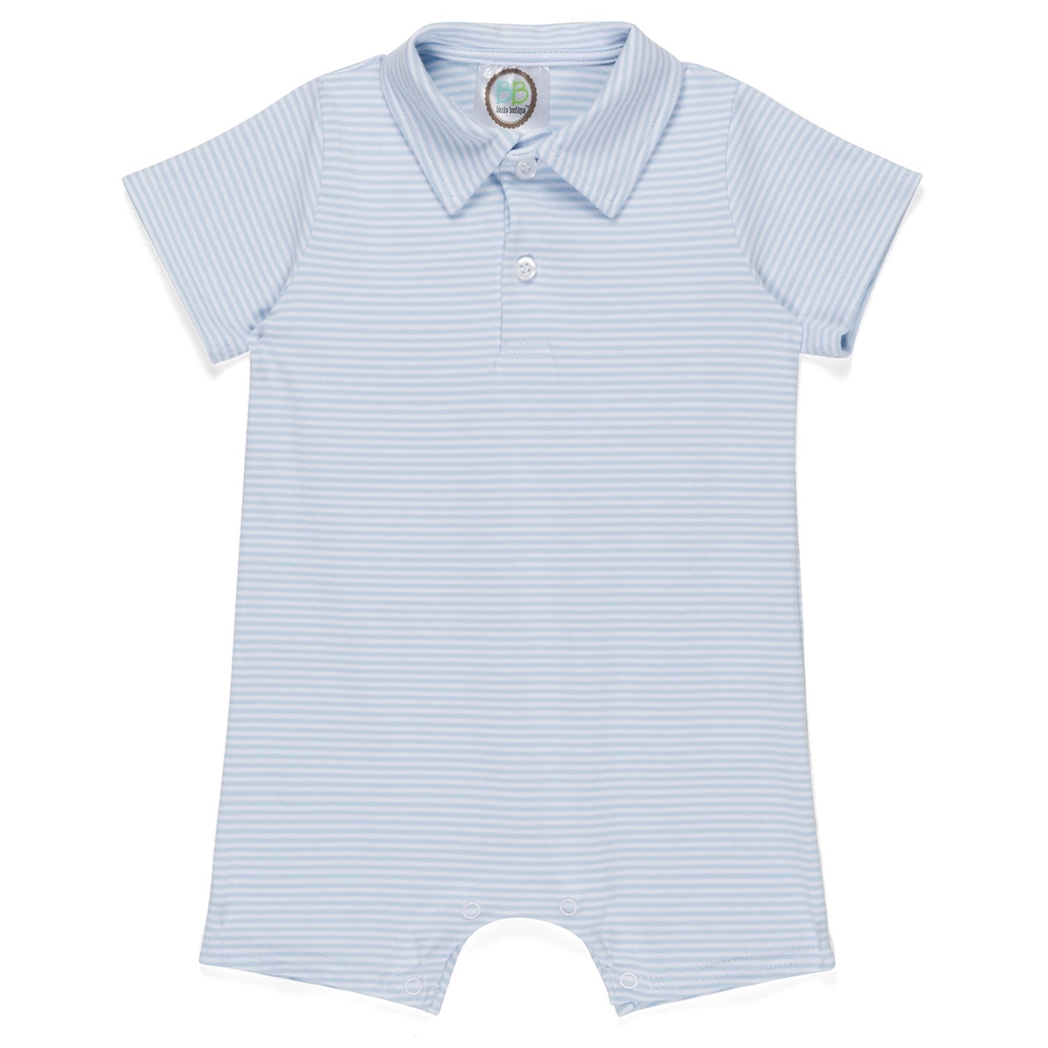 Boy's Short Sleeved Polo Style Collared Romper - Striped