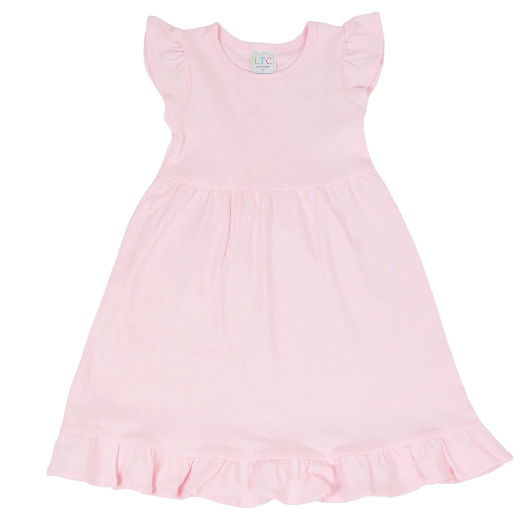 Girls Ruffle Flutter Sleeve Dress - Light Pink