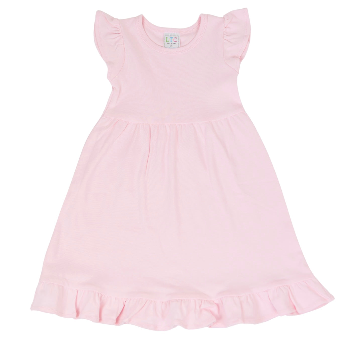 Girls Ruffle Flutter Sleeve Dress - Light Pink