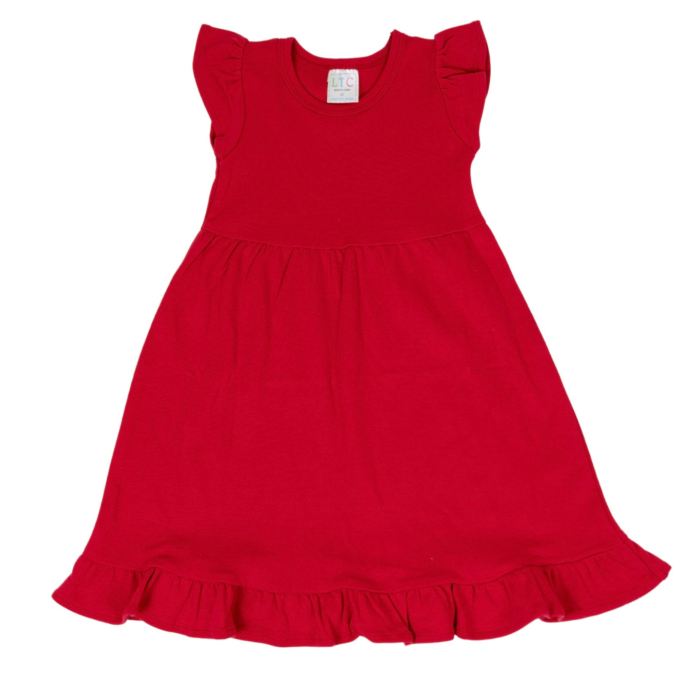 Girls Ruffle Flutter Sleeve Dress - Red