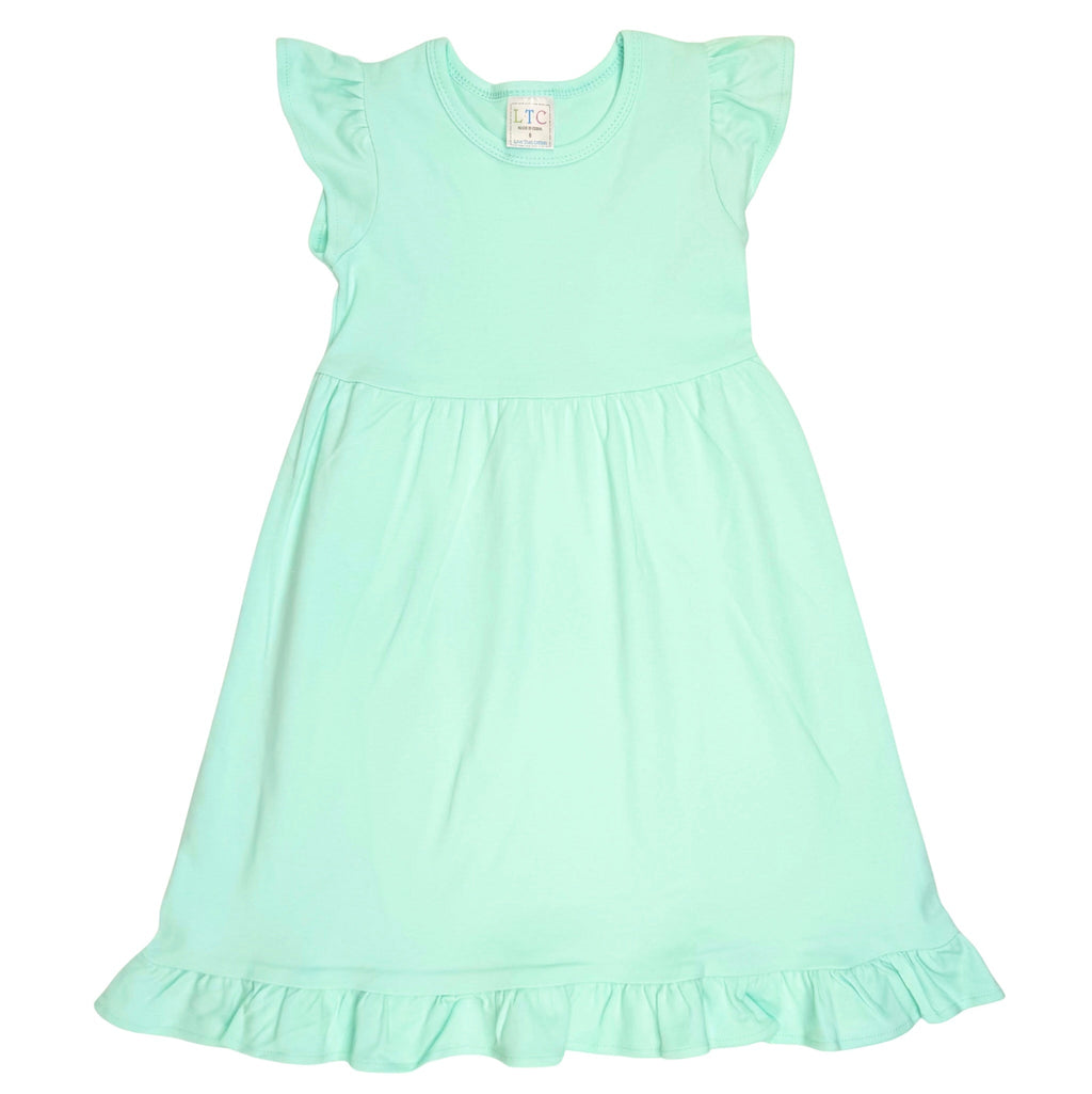 Girls Ruffle Flutter Sleeve Dress - Seafoam
