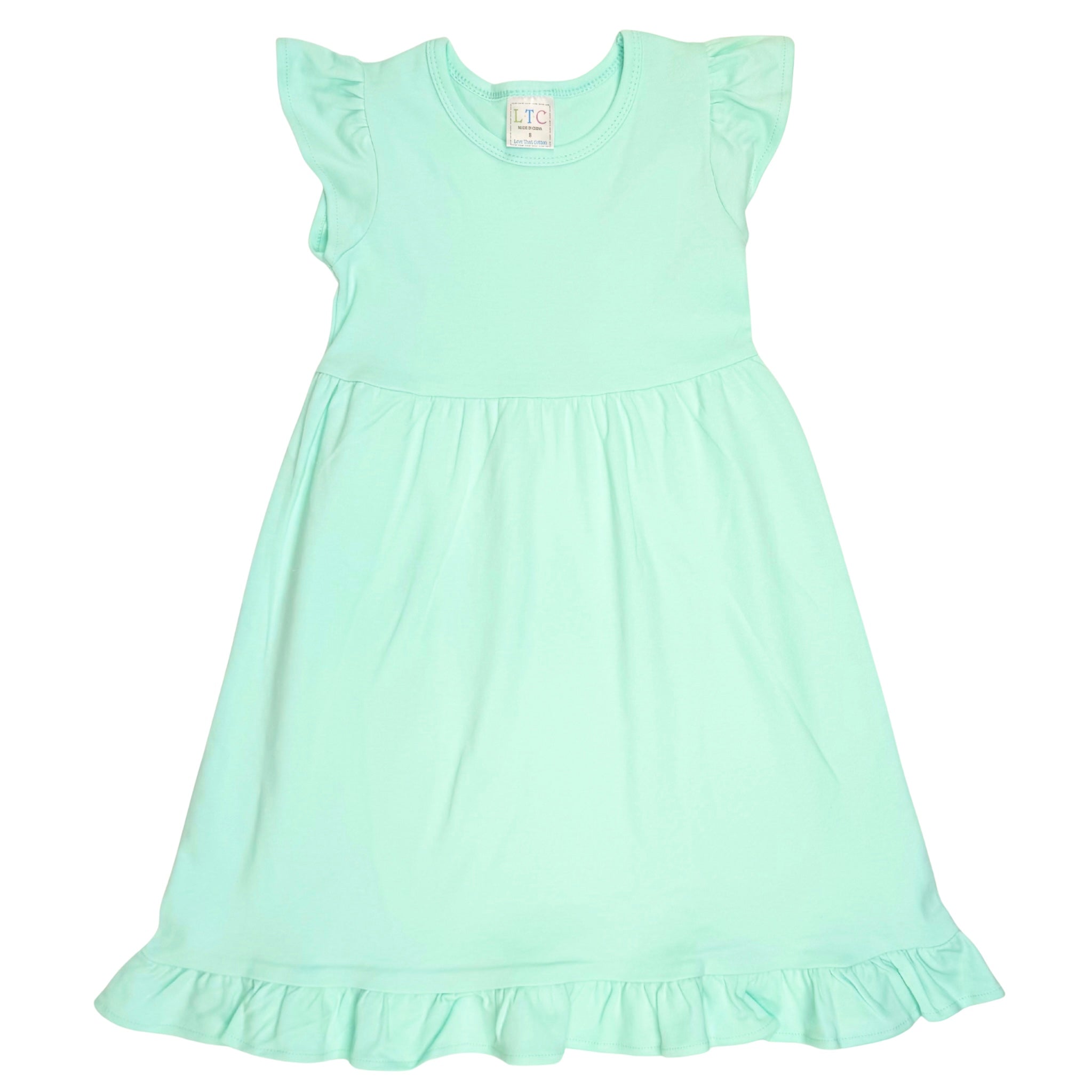 Girls Ruffle Flutter Sleeve Dress - Seafoam