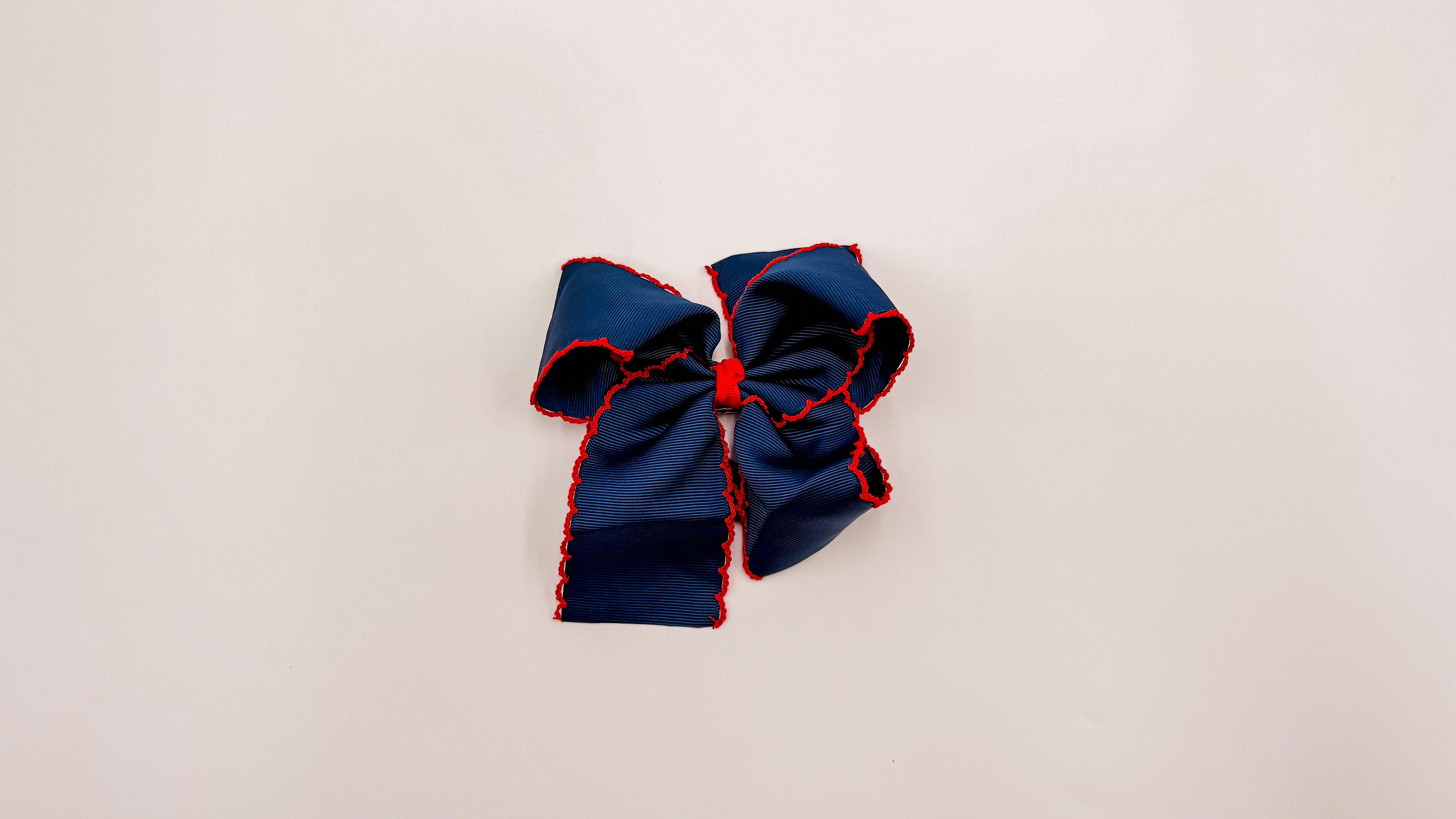 Large Moonstitch Hair Bow - Navy w/ Red Trim