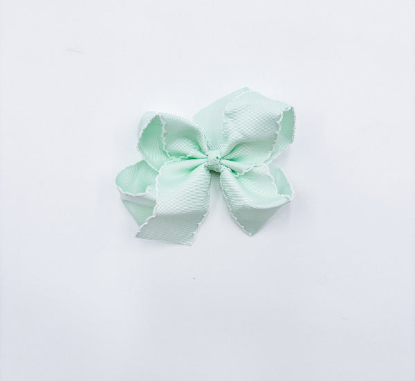 Large Moonstitch Hair Bow - Mint w/ White Trim
