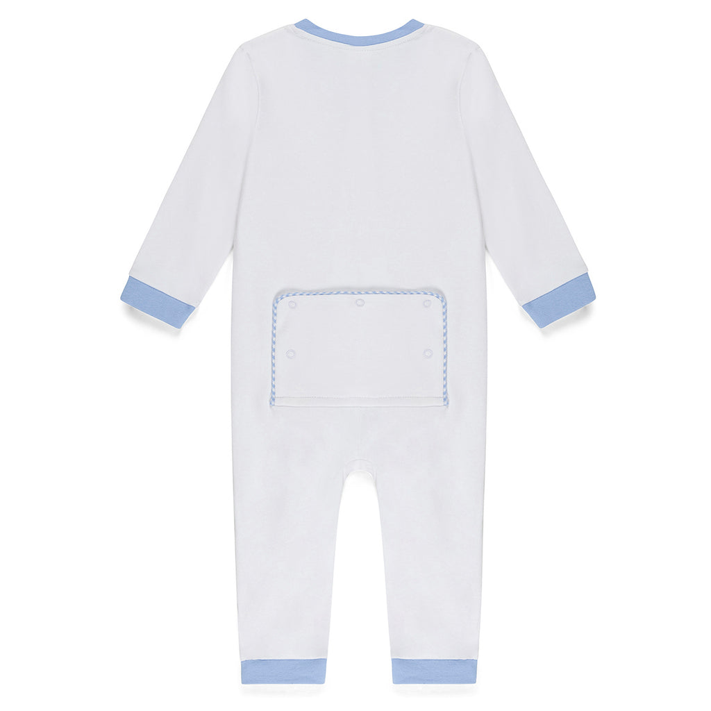 Infant Boy's Drop Flap Gingham Trim Unionsuit Playsuit — personalized example