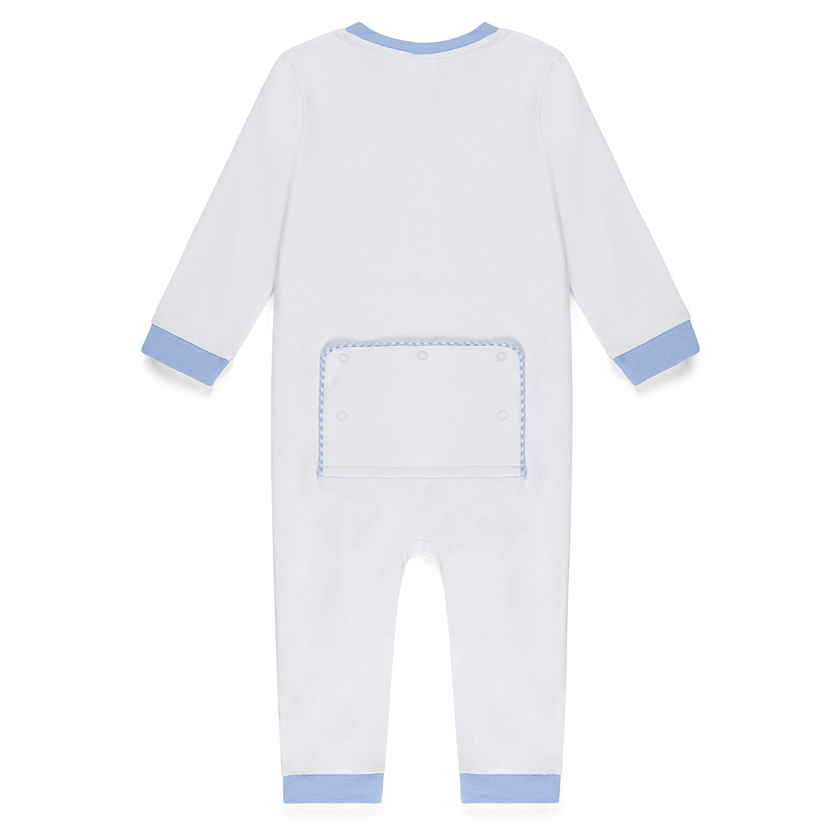 Infant Boy's Drop Flap Gingham Trim Unionsuit Playsuit — personalized example