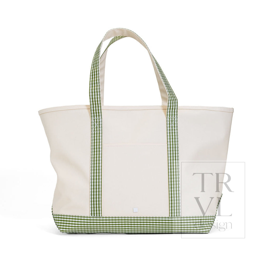 TRVL Coated Canvas Maxi Tote - Natural With Gingham Moss Trim