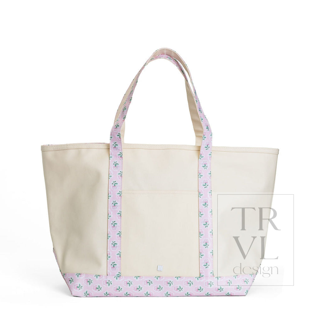 TRVL Coated Canvas Maxi Tote - Natural With Petite Fleur Pink Trim