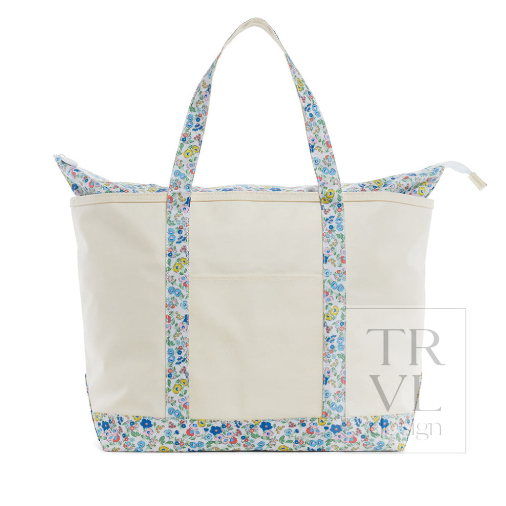 TRVL Coated Canvas Maxi Tote - Natural With Posies Trim