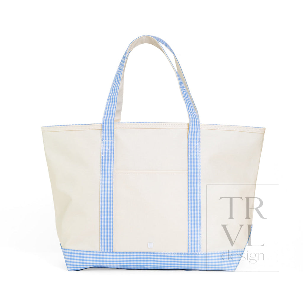 TRVL Coated Canvas Maxi Tote - Natural With Sky Trim