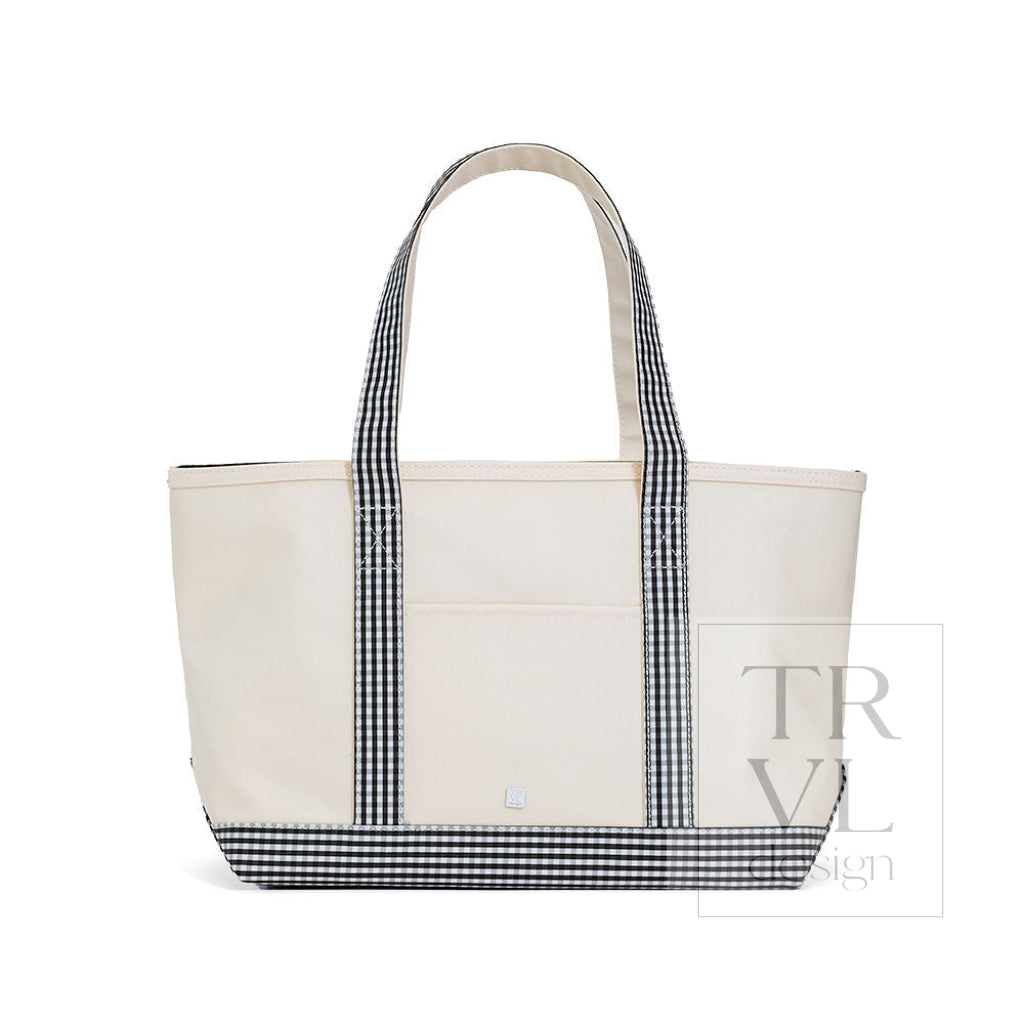 TRVL Coated Canvas Medium Tote - Natural With Gingham Black Trim