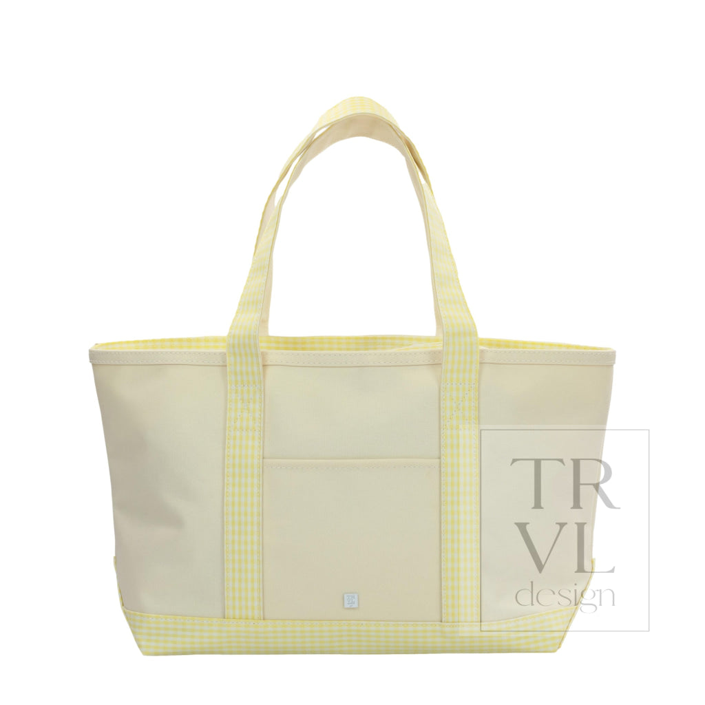 TRVL Coated Canvas Medium Tote - Coated Canvas Natural with Buttercup Gingham Trim