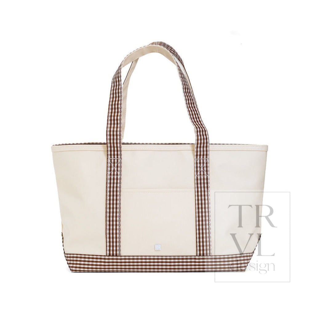 TRVL Coated Canvas Medium Tote - Natural With Gingham Coco Trim
