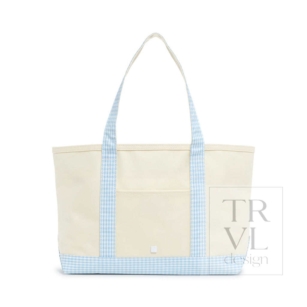 TRVL Coated Canvas Medium Tote - Natural With Gingham Mist Trim