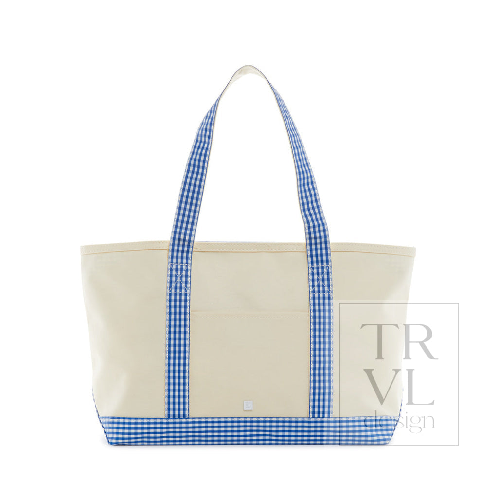 TRVL Coated Canvas Medium Tote - Natural With Gingham Royal Trim