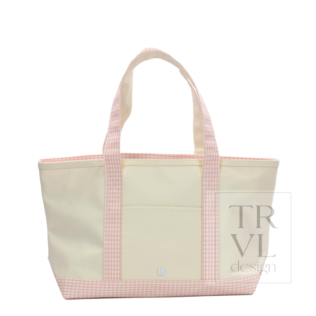Coated Canvas Medium Tote - Coated Canvas Natural with Taffy Gingham Trim