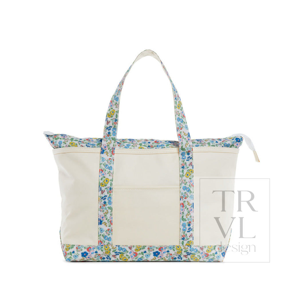 TRVL Coated Canvas Medium Tote - Natural With Posies Trim
