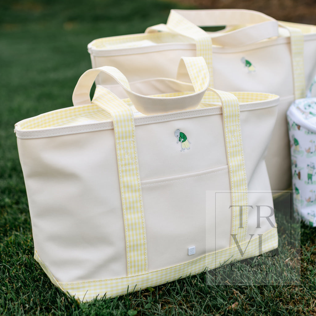 TRVL Coated Canvas Medium Tote - Ernie Coated Canvas Natural With Buttercup Trim