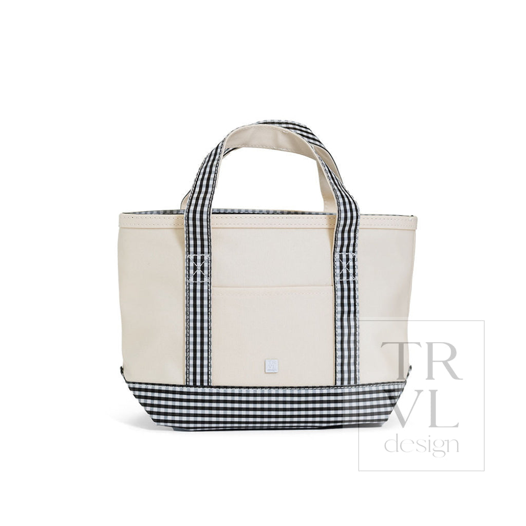TRVL Coated Canvas Mini Tote - Natural With Gingham Black Trim