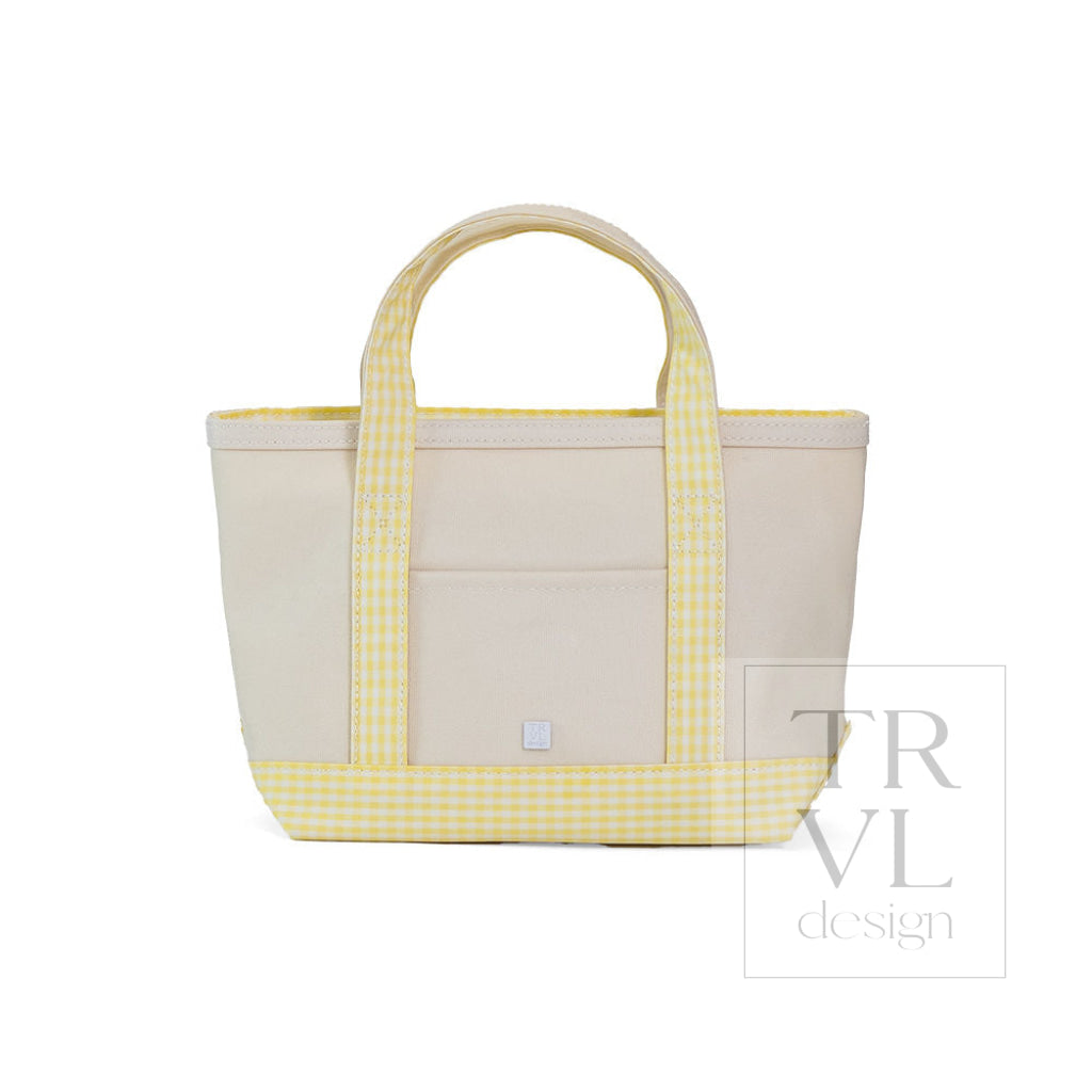 TRVL Coated Canvas Mini Tote - Natural With Gingham Buttercup Trim