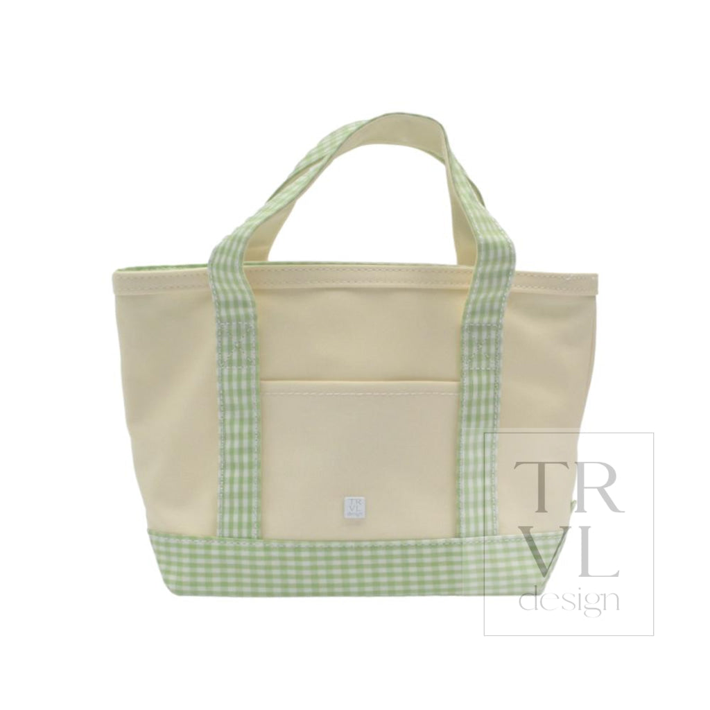 TRVL Coated Canvas Mini Tote - Natural With Gingham Leaf Trim