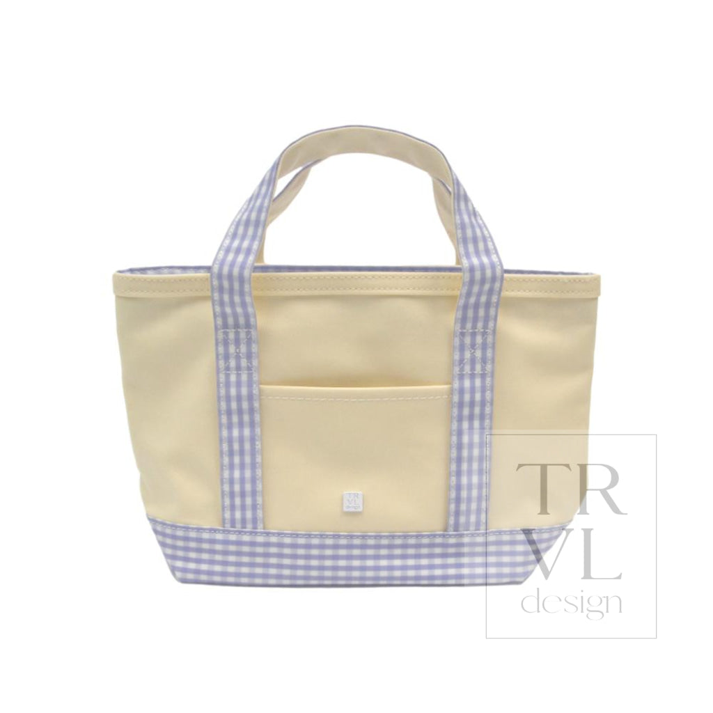 TRVL Coated Canvas Mini Tote - Natural With Gingham Lilac Trim