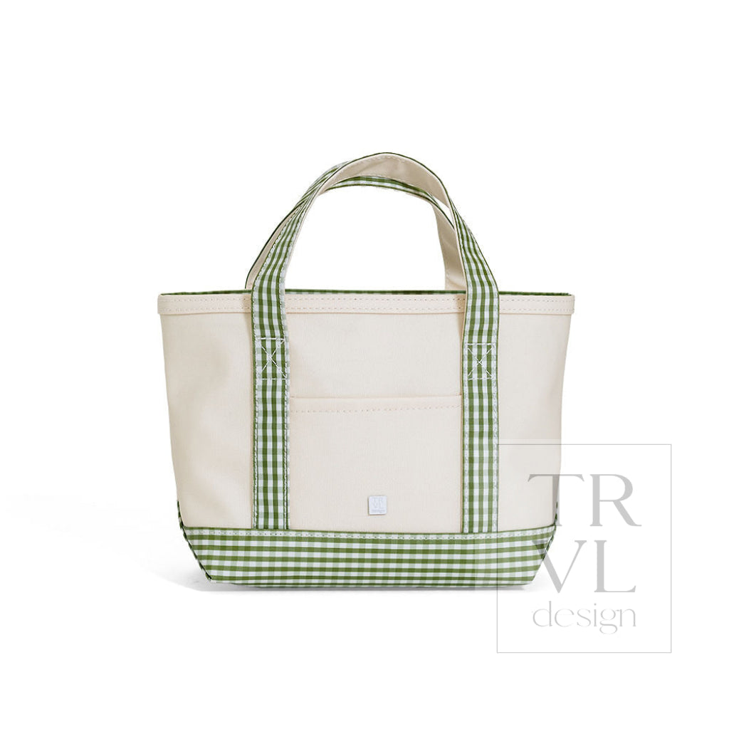 TRVL Coated Canvas Mini Tote - Natural With Gingham Moss Trim