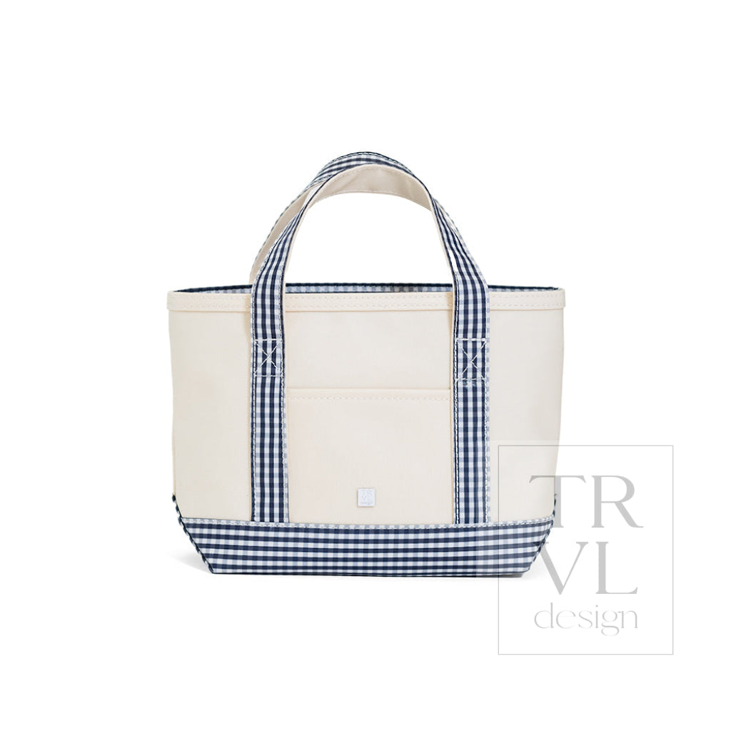 TRVL Coated Canvas Mini Tote - Natural With Gingham Navy Trim
