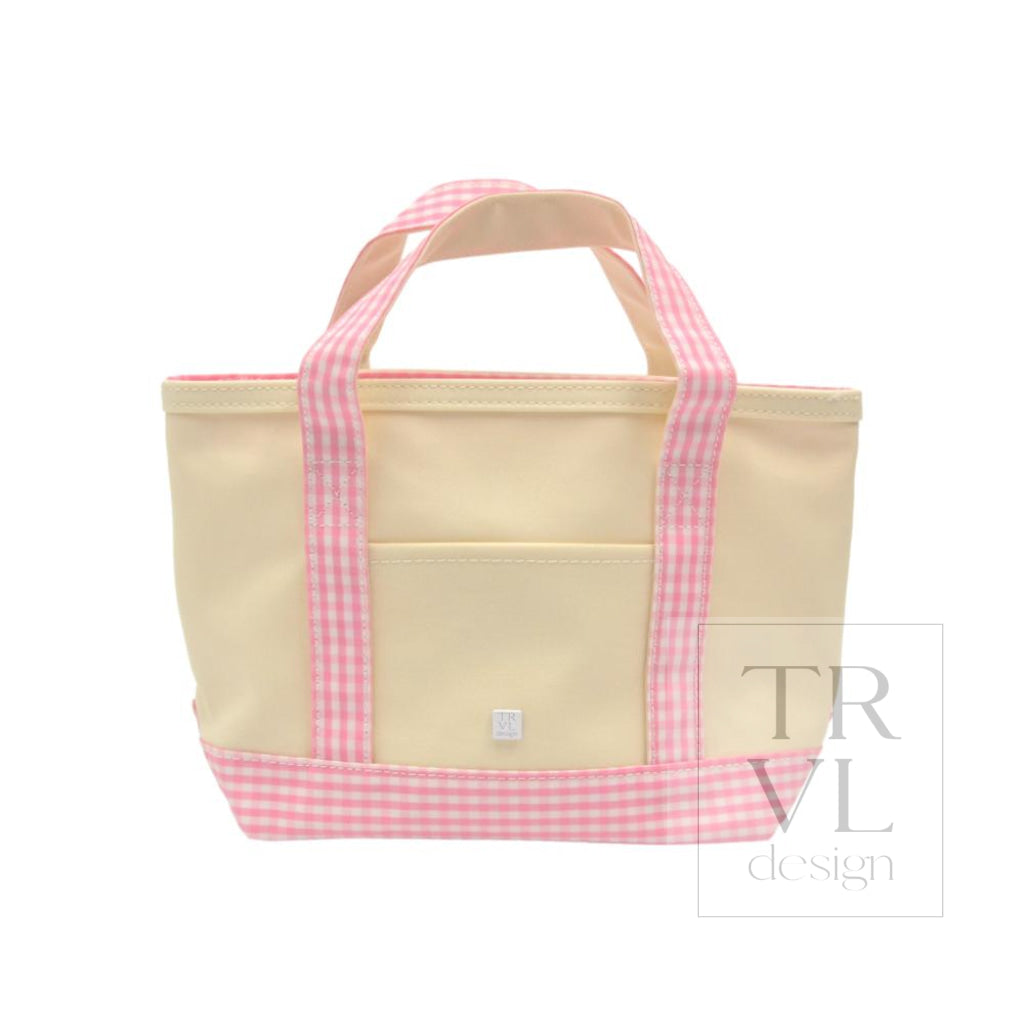 TRVL Coated Canvas Mini Tote - Natural With Gingham Pink Trim
