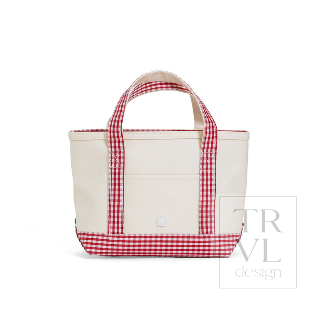 TRVL Coated Canvas Mini Tote - Natural With Gingham Red Trim
