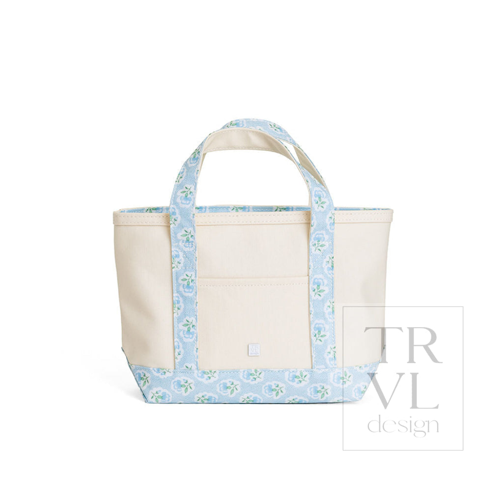 TRVL Coated Canvas Mini Tote - Natural With Petite Fleur Blue Trim