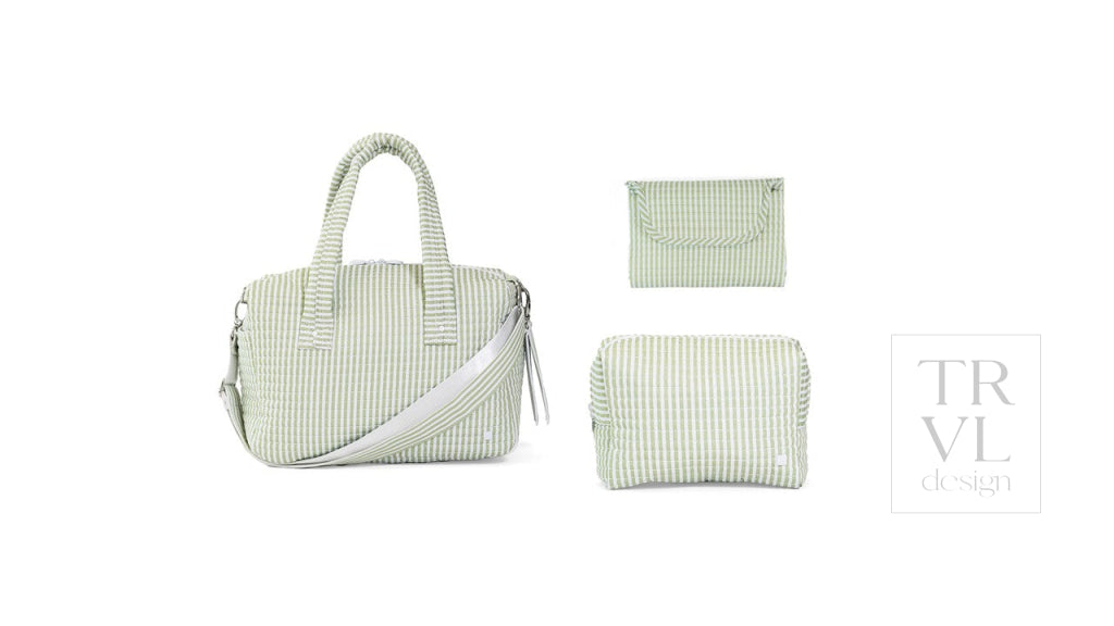 TRVL Quilted Stroller Bag - Pimlico Stripe Sage + Changer Mat + Everyday (