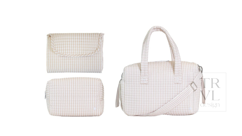 TRVL Quilted Stroller Bag - Pimlico Stripe Sand + Changer Mat + Everyday (